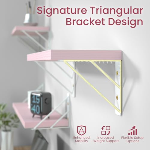 BAYKA Wall Mounted Floating Shelves (Pastel Pink, Set of 4, 16" Mixed) - color: H. Pastel Pink Board & White Brackets, size: 16 inches Mixed