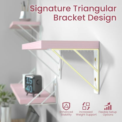 BAYKA Wall Mounted Floating Shelves (Pastel Pink, Set of 4, 16" Mixed) - color: H. Pastel Pink Board & White Brackets, size: 16 inches Mixed