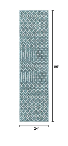 Unique Loom Outdoor Trellis Collection Area Rug - Tribal Trellis (2' x 8' Runner, Teal/ Ivory) - color: Teal/Ivory, size: 2' x 8' (Runner)