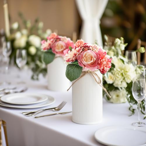 6" High Rustic Metal Mason Jar Vase Centerpiece for Table, White, 2 pcs - color: White