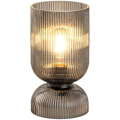 Modern Table Lamp,Glass Mid Century Lamp with Smoky Gray Glass Shade, Bedside Lamp with On/Off Switch, Minimalist Nightstand Lamp for Bedroom, Living Room, Office (Bulb not Included) - color: Gray