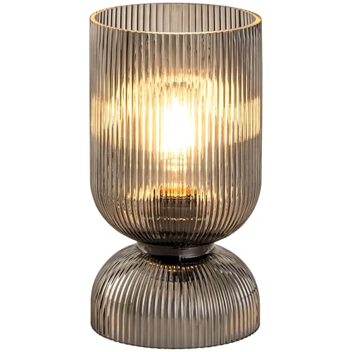 Modern Table Lamp,Glass Mid Century Lamp with Smoky Gray Glass Shade, Bedside Lamp with On/Off Switch, Minimalist Nightstand Lamp for Bedroom, Living Room, Office (Bulb not Included) - color: Gray