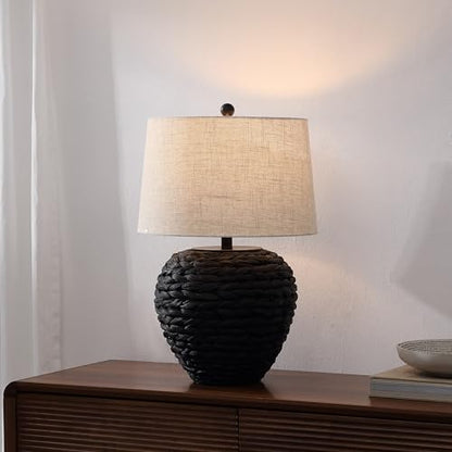 JONATHAN Y Alaro Table Lamp Woven Water Hyacinth Basket 24.5", Black - color: Black