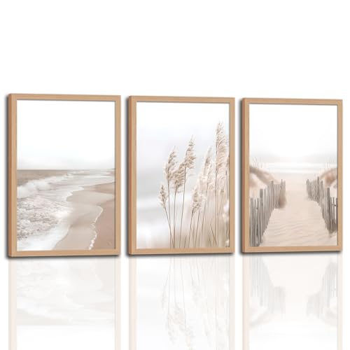 skysoon Neutral Beach Wall Art Set of 3, Boho Coastal Ocean Canvas Prints - color: River, size: 12x16 Inch