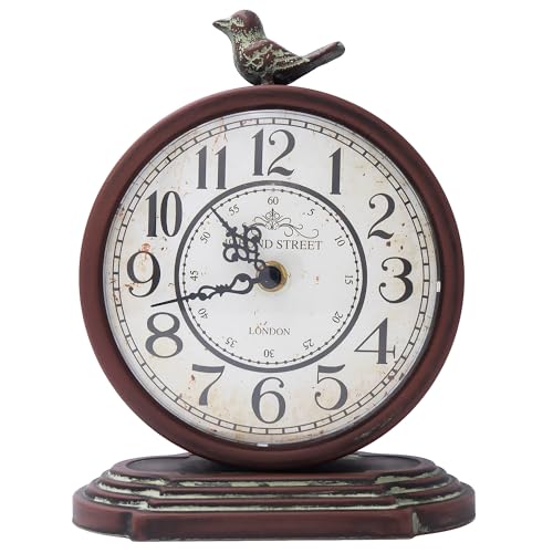 HZDHCLH Vintage Table Clock with Bird,Retro Mantel Clock Battery Operated,Metal Clock for Living Room Shelf Desk Table Fireplace Decor (Rufous) | Metal Desk Clock for Living Room Shelf Desk Table Fireplace Decor (Rufous) - color: Bird-rufous