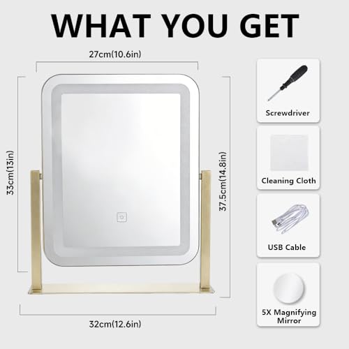Vanity Mirror with Lights,LED Makeup Mirror,Gold,14.8“x12.6”