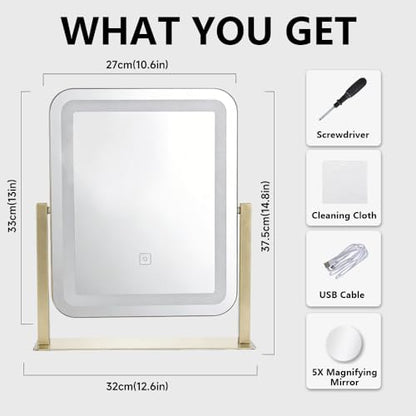 Vanity Mirror with Lights,LED Makeup Mirror,Gold,14.8“x12.6”