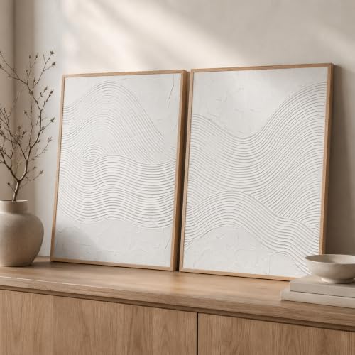 Artiluxy 3D Minimalist Textured Abstract Wall Art Set of 2, Neutral - color: White A