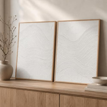 Artiluxy 3D Minimalist Textured Abstract Wall Art Set of 2, Neutral - color: White A