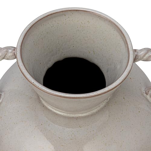 9.25 Inches Stoneware Vase with Twisted Handles and Reactive Glaze, Cream Color - color: Cream