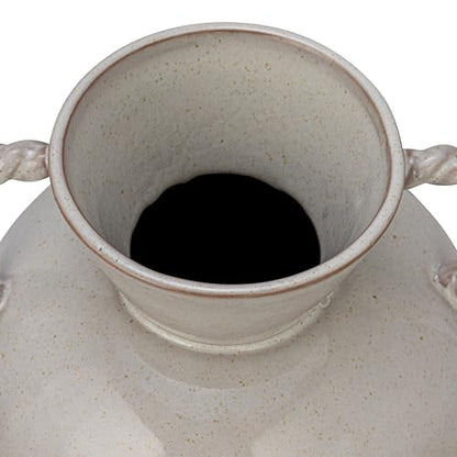 9.25 Inches Stoneware Vase with Twisted Handles and Reactive Glaze, Cream Color - color: Cream