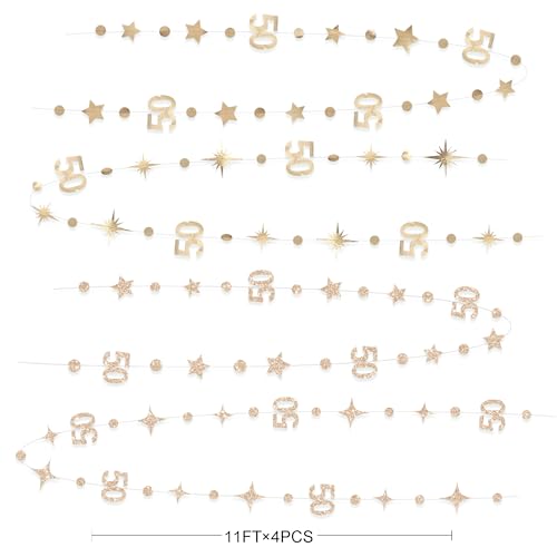 Champagne Gold 50th Birthday Decorations Number 50 Circle Dot Star Garland Metallic Streamer Banner for Women Mens Cheers to 50 Years Old Birthday Happy 50th Anniversary Vintage 1975 Party Supplies - color: Champagne Gold