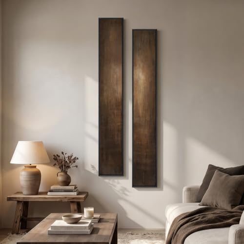 Framed Neutral Abstract Wall Art, Set of 2 Brown Vertical Canvas Prints - color: Dark Brown-C, size: 8"W x 56"H x 2Pcs