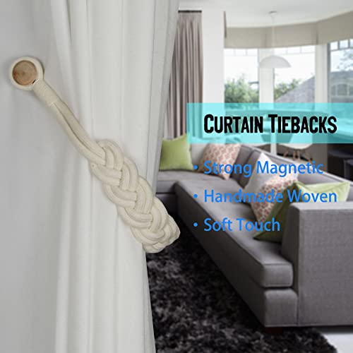 BEL AVENIR Curtain Tiebacks Magnetic 1 Pack Woven Drapery Holdback - color: Ivory Braid-1 Pack