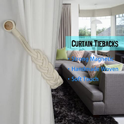 BEL AVENIR Curtain Tiebacks Magnetic 1 Pack Woven Drapery Holdback - color: Ivory Braid-1 Pack