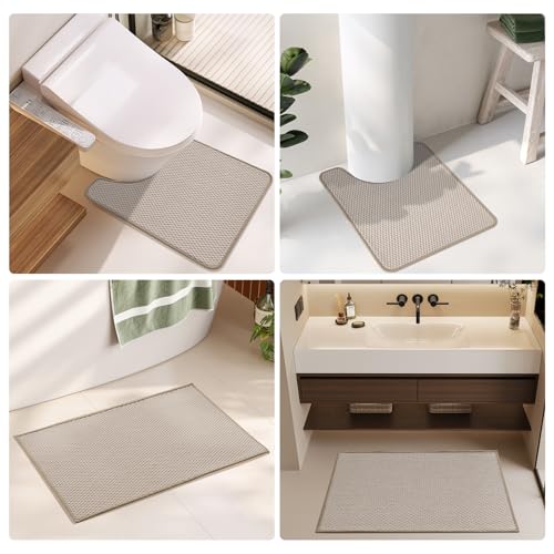 TYUU Toilet Rug, Thin Toilet Rugs U Shaped Washable Non Slip Absorbent Quick Dry Low Pile Toilet Mat, Beige 20"x24" U Shape - color: Beige01, size: 1'8" X 2' (U-Shape)