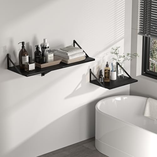 Heimlove 16W x 12D Deep Floating Shelves Set of 2 Black - color: Black With Black Metal Bracket, size: 16Wx12Dx5.8H
