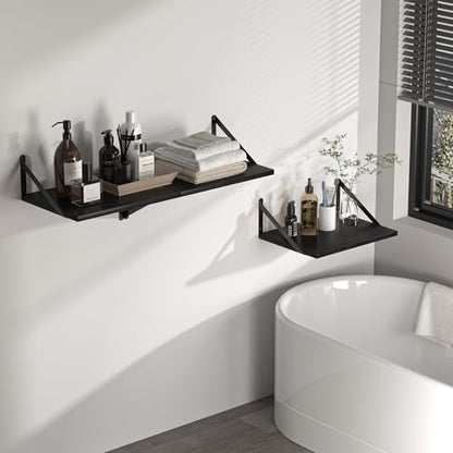 Heimlove 16W x 12D Deep Floating Shelves Set of 2 Black - color: Black With Black Metal Bracket, size: 16Wx12Dx5.8H