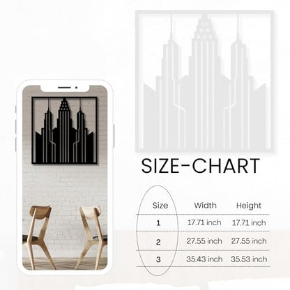 Metal Wall Decor | 17'' x 17'' x 0.05'' City Skyline Art Themed Wall Decorations | Handmade Indoor and Outdoor Wall Art (17'' x 17'', City Skyline, Black) - size: 17'' x 17'', style: City Skyline