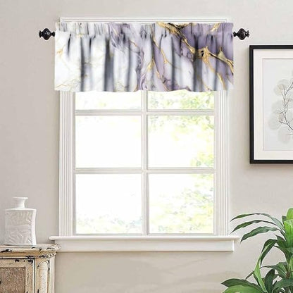 Luxury Pink Kitchen Valance, Abstract Purple White Gold Marble Lines Texture Print Blackout Short Window Curtain Treatment for Cafe Girls Bedroom Living Room, 54x18inch - color: Marble-17