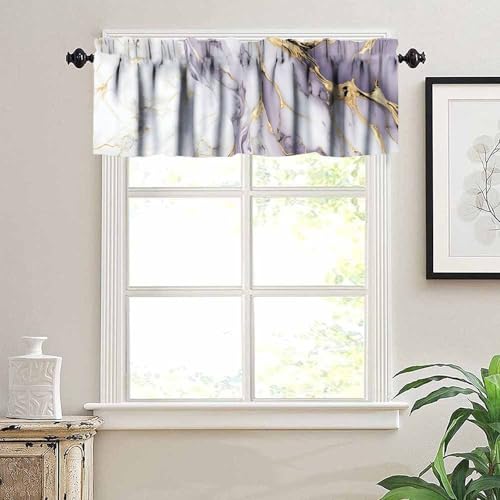 Luxury Pink Kitchen Valance, Abstract Purple White Gold Marble Lines Texture Print Blackout Short Window Curtain Treatment for Cafe Girls Bedroom Living Room, 54x18inch - color: Marble-17