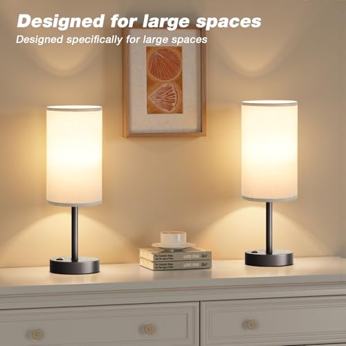 Fenmzee 17.4" Grey Lamp for Bedroom - Dimmable Touch, USB A+C, AC Outlet - color: Grey - Grey, size: 17.4"
