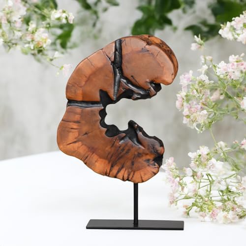 WELLAND Natural Wood Tabletop Sculpture with Metal Stand - size: Small