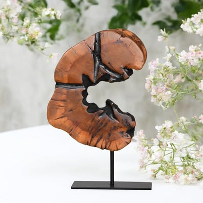 WELLAND Natural Wood Tabletop Sculpture with Metal Stand - size: Small