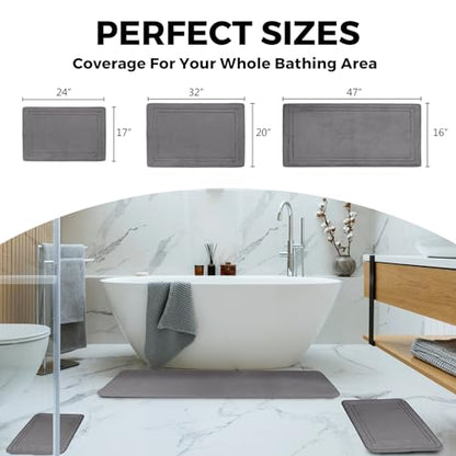 Grey Bathroom Rugs Memory Foam Bath Mat Runner Rug Set of 2 - color: Grey, size: 17 in x 24 in and 16 in x 47 in