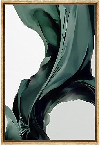 IDEA4WALL Framed Canvas Print Wall Art Dark Teal Flowing Smoke Wave Landscape Abstract Shapes Illustrations Modern Art Minimal Decorative Relax/Calm for Living Room, Bedroom, Office - 16"x24" Natural - color: A01-04-m40, size: 24"L x 16"W