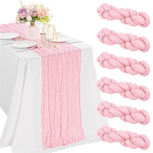 10FT Cheesecloth Table Runner Boho Party Home Decorations - color: Pink, size: 35" x 120"-6 Pack