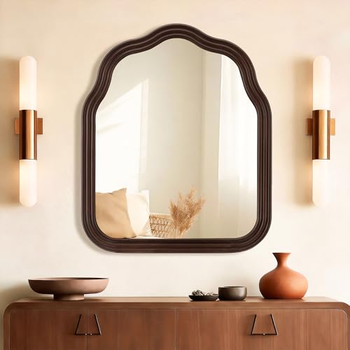 30x36 Inch Wood Arched Mirror, Large Bathroom Mirrors for Wall - size: 36"L x 30"W