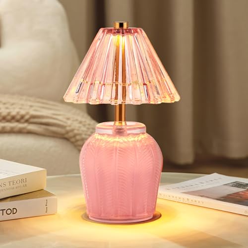 Small Battery Operated Lamp with Timer, Cream Pink - color: Cream Pink