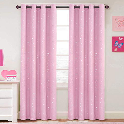 H.VERSAILTEX Blackout Star Curtains for Kids Room Boys Girls Twinkle Silver Stars Full Light Blocking Cute Thick Soft Curtain Drapes, Grommet Top, 2 Panels, 52" W x 84" L, Pink - color: Glitter Stars in Pink Base, size: 52"W x 84"L (Pack of 2)