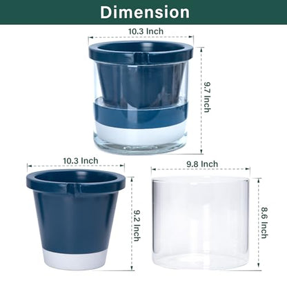 D'vine Dev Self-Watering Blue Terracotta Planter Pot, 10 in, 37-X-D-4 - color: Blue, size: 10 Inch