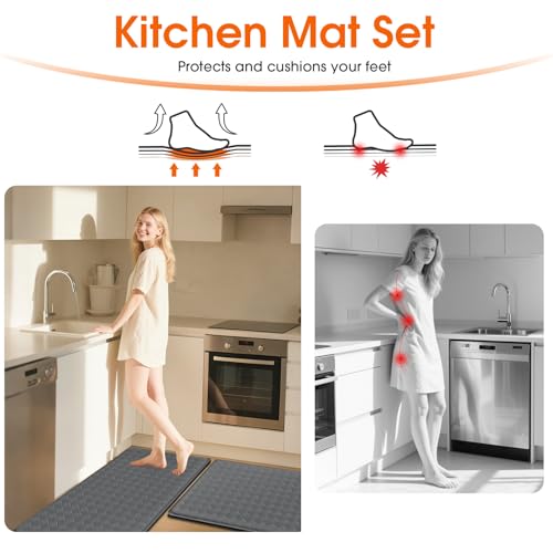TranquilRelax 2-Piece Kitchen Mats, Cushioned Non-Slip Floor Mats, Grey - color: Grey, size: 2-Piece | 30"+59" | Standard