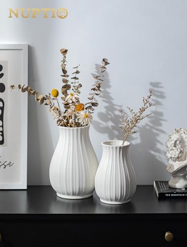 NUPTIO Ceramic Flower Vase for Bouquet, White, 8.07" Tall - size: Style 2-L-White