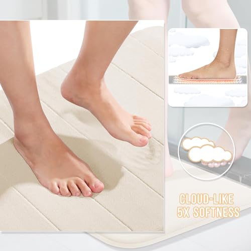 Yimobra Large Memory Foam Bathroom Mat Set, 44 x 24&24 x 17 in, Cream White - color: Cream White, size: 44x24+24x17 Inch