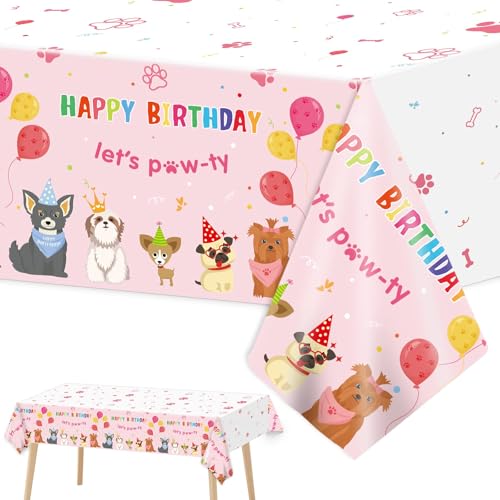 3 Pack Paw Patrol Birthday Decorations Pet Dog Tablecloths Puppy Table Covers Pink Dog Party Supplies Paw Print Table Decor for Girls Kids Lets Pawty Birthday Baby Shower Party Favor 54 x 108 Inch - style: Dog Birthday