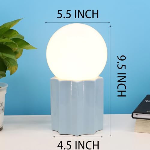Modern Ceramics Table Lamp with Blue Ceramic Base and White Jade Round Ball Glass Accent Table Lamp Living Room Bedroom Bedside Nightstand House Office Home Reading - color: Blue Ceramic