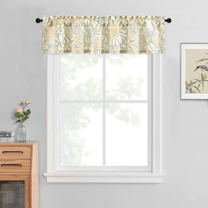 Leeva Farmhouse Floral Valance, Linen Textured Rod Pocket, 52 x 12, 1 Panel - color: M5, size: 52"W x 12"L (Pack of 1)