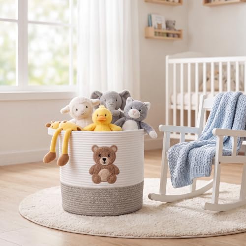 LemonRoad Teddy Bear Basket 14"x14", Baby Laundry Basket with Handles