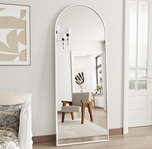 Prywot Arched Full Length Mirror, 58"x18" Floor Mirror with Stand, White - color: White, size: 58"L x 18"W