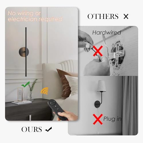KARTOOSH Battery Operated Wall Sconces Set of Two Wireless Wall Lights - color: Black, size: 20.4 Inches