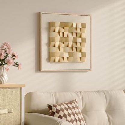 Framed 3D Wood Textured Wall Art for Living Room, Modern Neutral 28x28 Inch - color: Beige, size: 28"L x 28"W