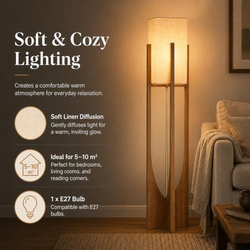 Farmhouse Style Floor Lamp,57 Inch,for Living Room - color: Large Natural Wood