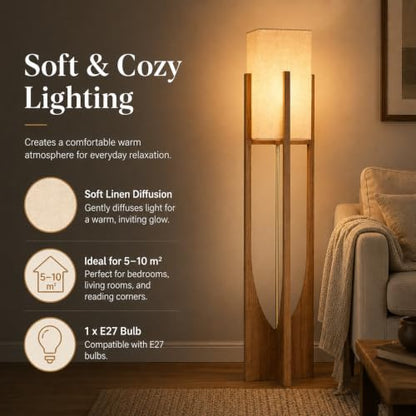 Farmhouse Style Floor Lamp,57 Inch,for Living Room - color: Large Natural Wood