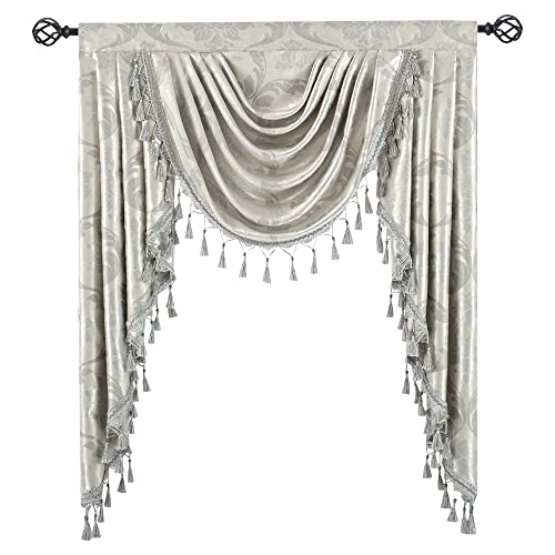 Rod Pocket Silver Grey European Floral Valances, 39 Inch Wide - size: 39"W x 48"L (Pack of 1)