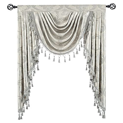 Rod Pocket Silver Grey European Floral Valances, 39 Inch Wide - size: 39"W x 48"L (Pack of 1)