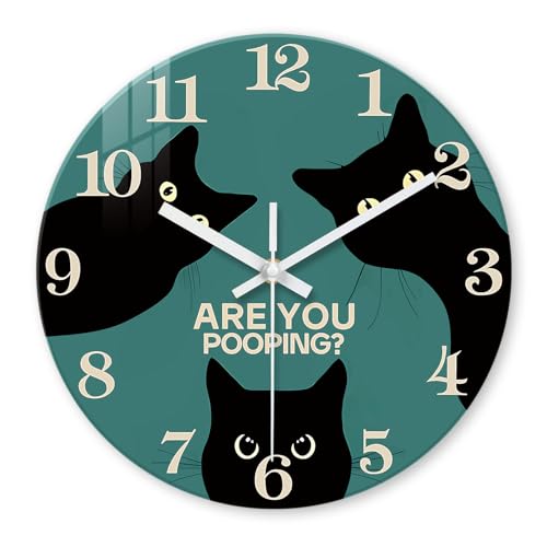 XNM 14 Inch Modern Black Cat Glass Wall Clocks Battery Operated - color: Black1, size: 14 Inch
